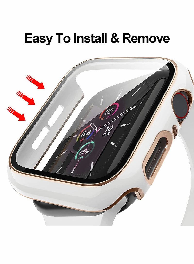 Cases Compatible with Apple Watch Series 7 41mm, 2Pcs with Tempered Glass Screen Protector Electroplated Rose Gold Edge Slim Case Cover for Women Men(Black/White)