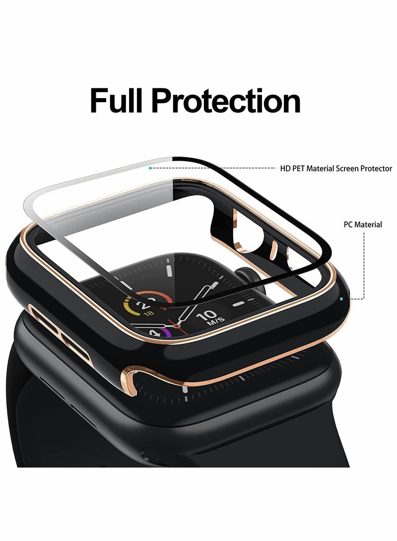 Cases Compatible with Apple Watch Series 7 41mm, 2Pcs with Tempered Glass Screen Protector Electroplated Rose Gold Edge Slim Case Cover for Women Men(Black/White)