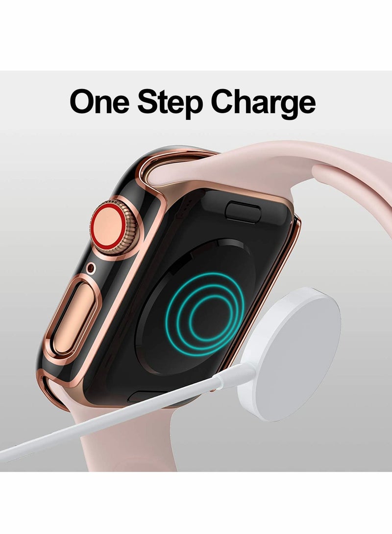 Cases Compatible with Apple Watch Series 7 41mm, 2Pcs with Tempered Glass Screen Protector Electroplated Rose Gold Edge Slim Case Cover for Women Men(Black/White)