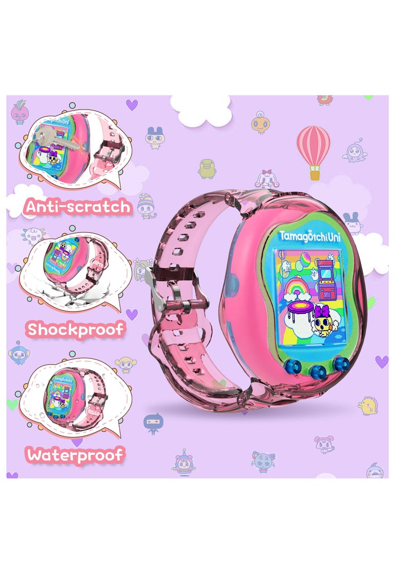 Wristband for Tamagotchi Uni, 2Pack TPU Bracelet Holder Compatible with Tamagotchi Uni, Adjustable TPU Protective for Tamagotchi Uni Case for Kids, Teen, Adults, Purple and Pink