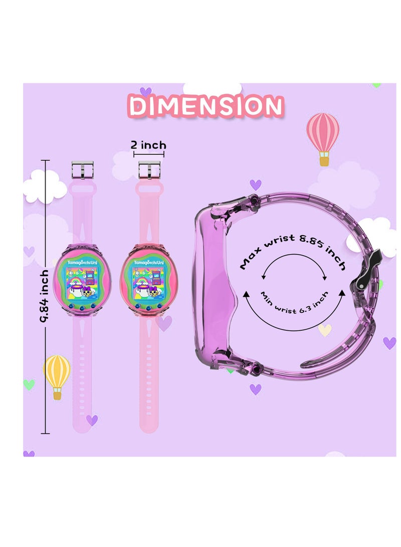 Wristband for Tamagotchi Uni, 2Pack TPU Bracelet Holder Compatible with Tamagotchi Uni, Adjustable TPU Protective for Tamagotchi Uni Case for Kids, Teen, Adults, Purple and Pink