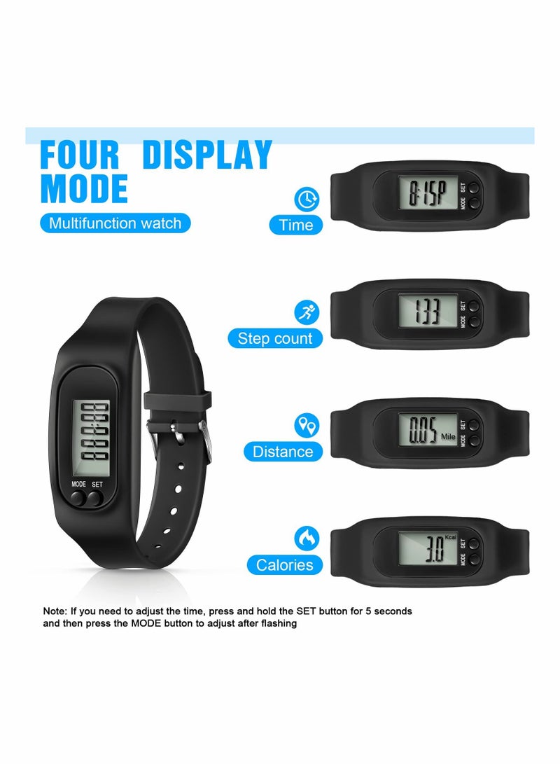 Silicone Fitness Tracker Watch 3 Pcs Walking Running Pedometer Calorie Burning and Step Counting Bracelet Steps Pedometer Watch for Walking Men Women Kids