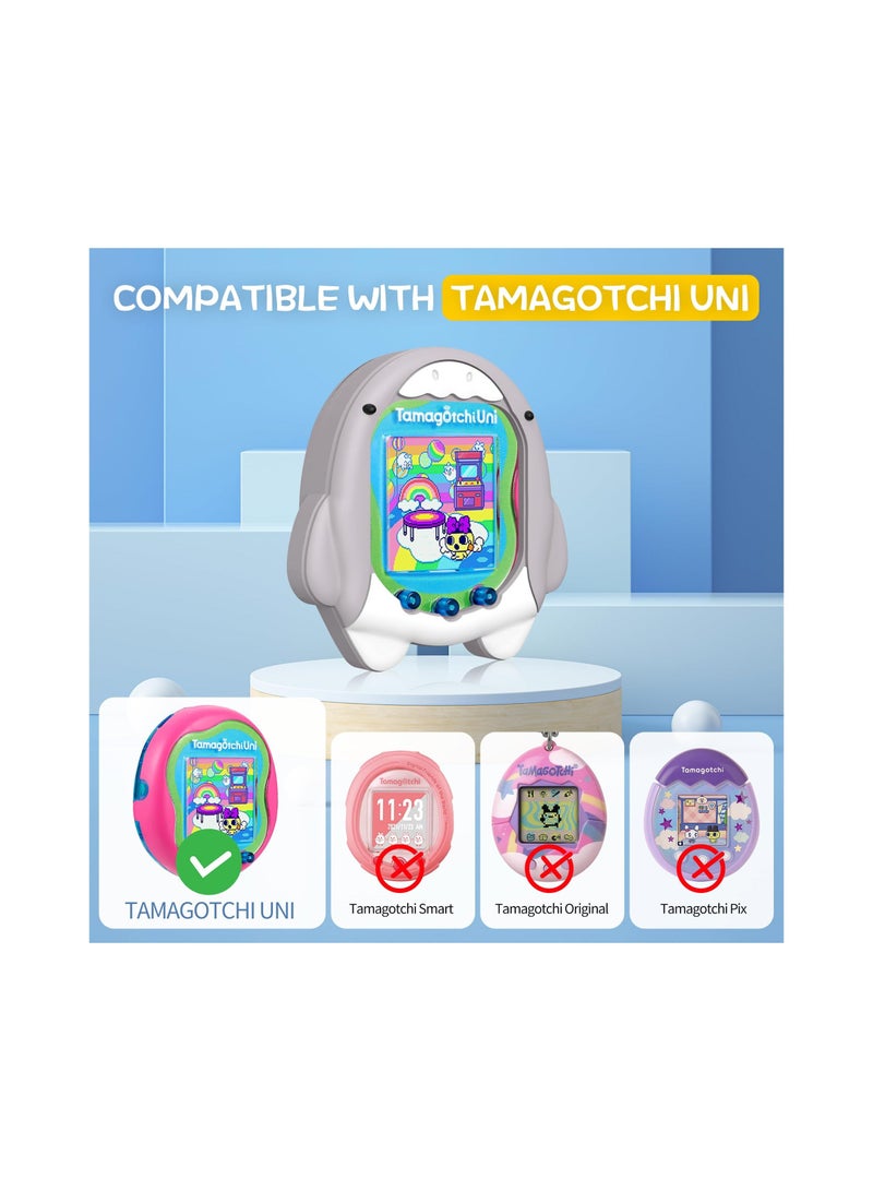 Silicone Case Compatible with Tamagotchi Uni, Cute Cartoon Grey Shark Virtual Pet Game Machine Protector Cover, Protective Skin Sleeve for Tamagotchi Pix Accessories Screen Protector with Hand Strap
