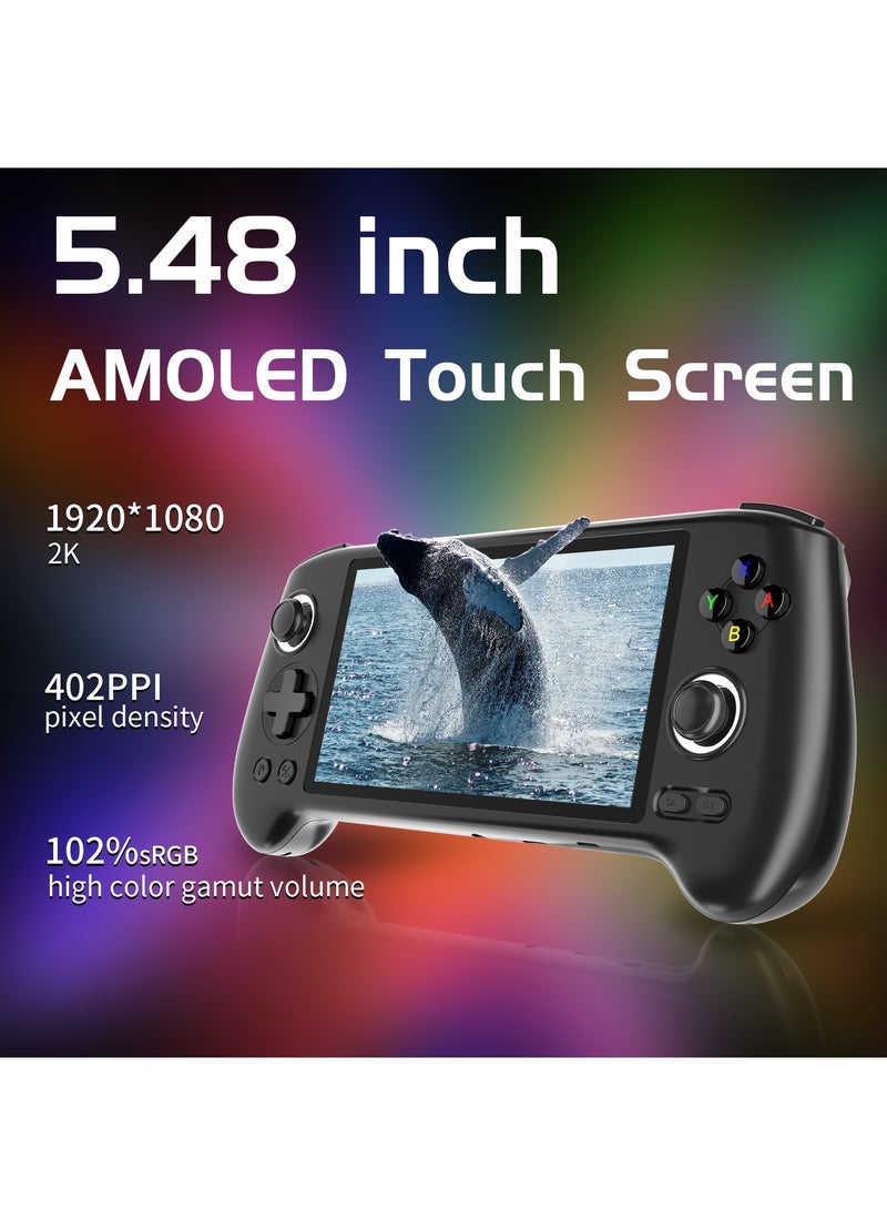 ANBERNIC RG556 Handheld Game Console Unisoc T820 Android 13 5.48 inch AMOLED Screen 5500mAh WIFI Bluetooth Retro Video Players (Black 128G)