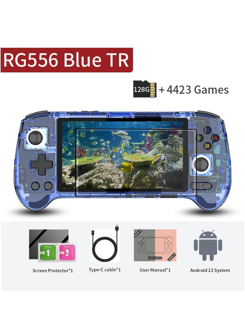 ANBERNIC RG556 Handheld Game Console Unisoc T820 Android 13 5.48 inch AMOLED Screen 5500mAh WIFI Bluetooth Retro Video Players (Blue 128G)