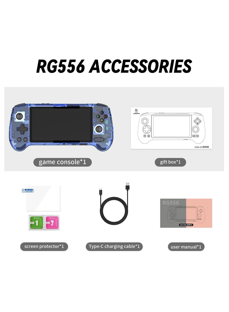 ANBERNIC RG556 Handheld Game Console Unisoc T820 Android 13 5.48 inch AMOLED Screen 5500mAh WIFI Bluetooth Retro Video Players (Blue 128G)