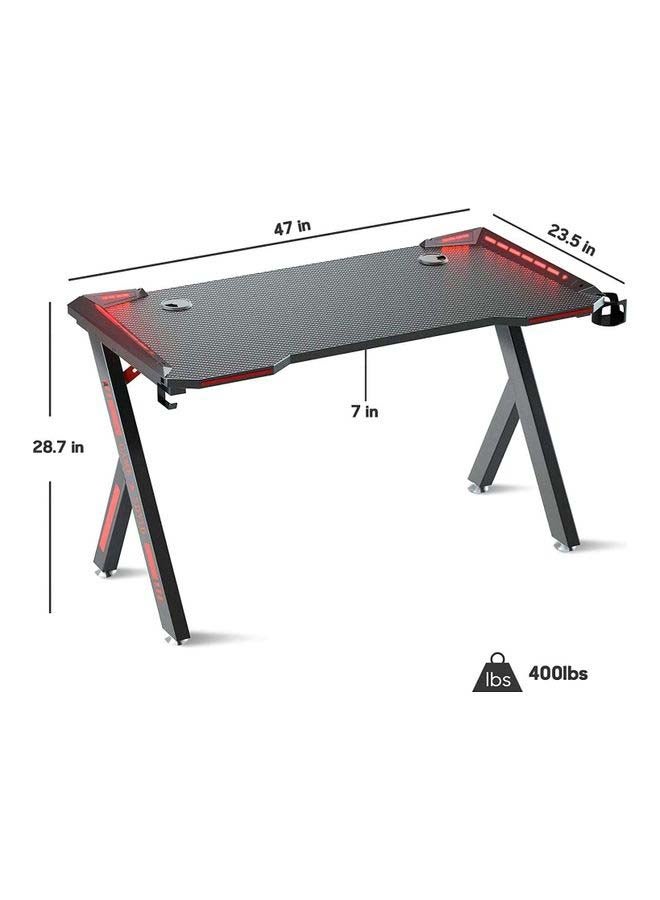 Gaming Desk, Home Office Computer Desk Table, Desktop Computer Table with RGB Lighting, with Cup Holder Headphone Hook, Carbon Fiber Texture, 120 x60x75cm Black