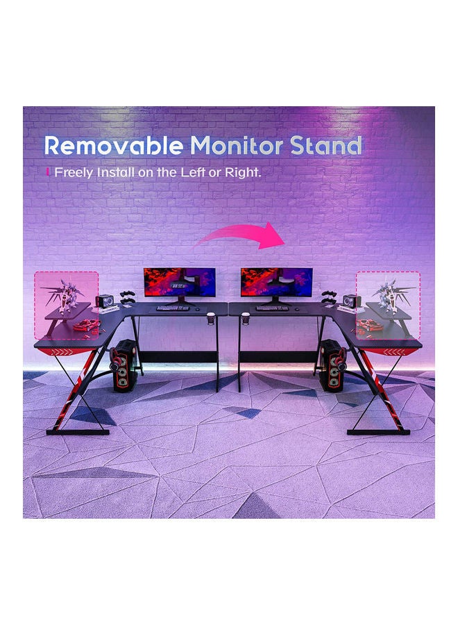 L Shaped Gaming Desk 130Cm L Shaped Desk, Carbon Fiber Coated, Computer Corner Desk With Large Monitor Riser Stand For Home Office, Sturdy Writing Workstation, Gaming Desk With Shelf, Black 50.4cm