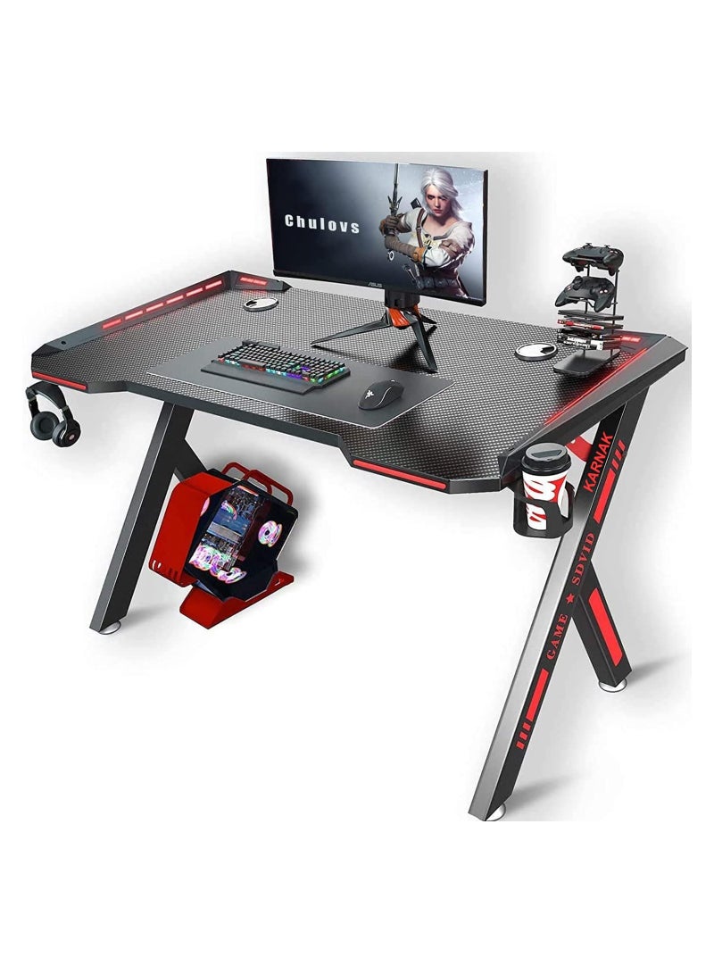 Master Gaming Desk With Remote RGB Lights PC Computer Gaming Table Y Modern Shaped Gamer Home Office Computer Desk Table With Handle Rack Cup Holder Headphone Hook Size 140x65x75 cm