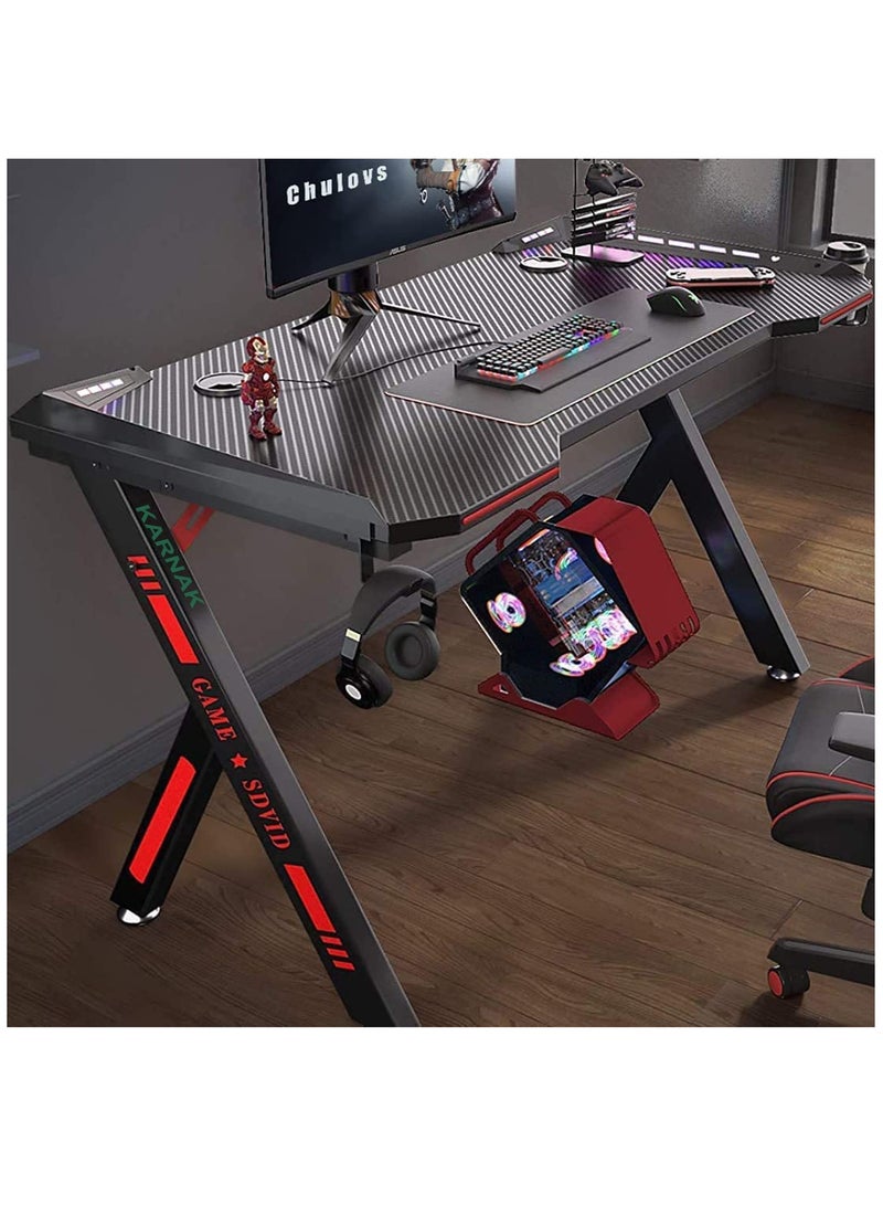 Master Gaming Desk With Remote RGB Lights PC Computer Gaming Table Y Modern Shaped Gamer Home Office Computer Desk Table With Handle Rack Cup Holder Headphone Hook Size 140x65x75 cm