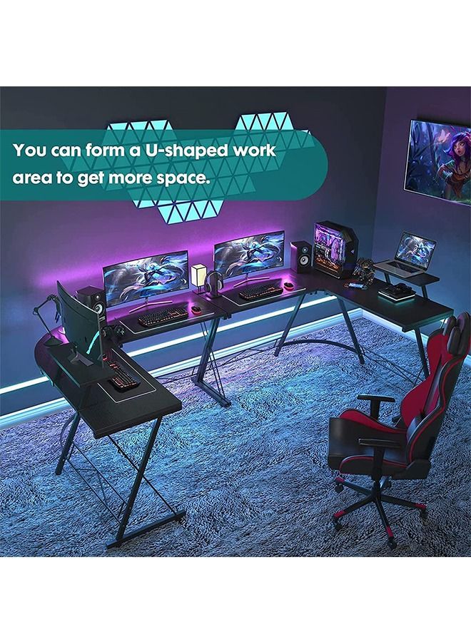 L Shaped Gaming Desk Computer Desk Table Home Office Writing Workstation with Large Monitor Stand Space-Saving and Easy to Assemble