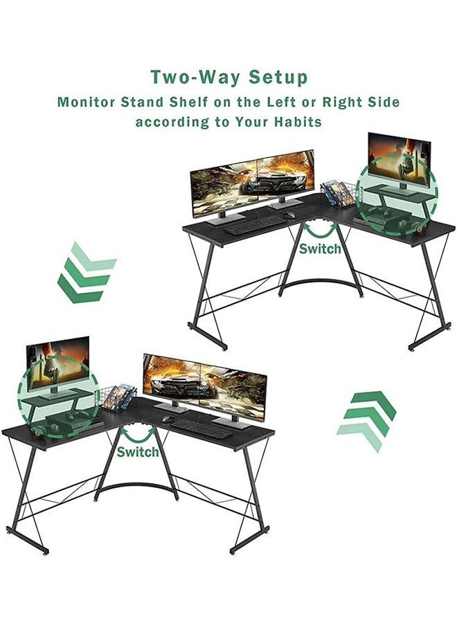 L Shaped Gaming Desk Computer Desk Table Home Office Writing Workstation with Large Monitor Stand Space-Saving and Easy to Assemble