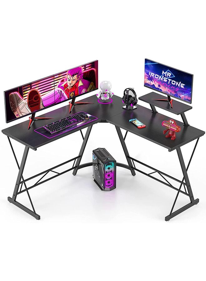 L Shaped Gaming Desk Computer Desk Table Home Office Writing Workstation with Large Monitor Stand Space-Saving and Easy to Assemble