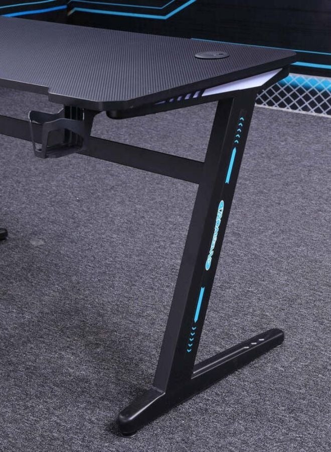 Karnak Z-Shaped  Master Gaming Desk with  RGB Lights, Carbon Fiber Surface Cup Rack and , Orthopedic Gaming Table Z Shaped Gamer Home Office Computer Desk Table with Handle Rack Cup Holder Headphone