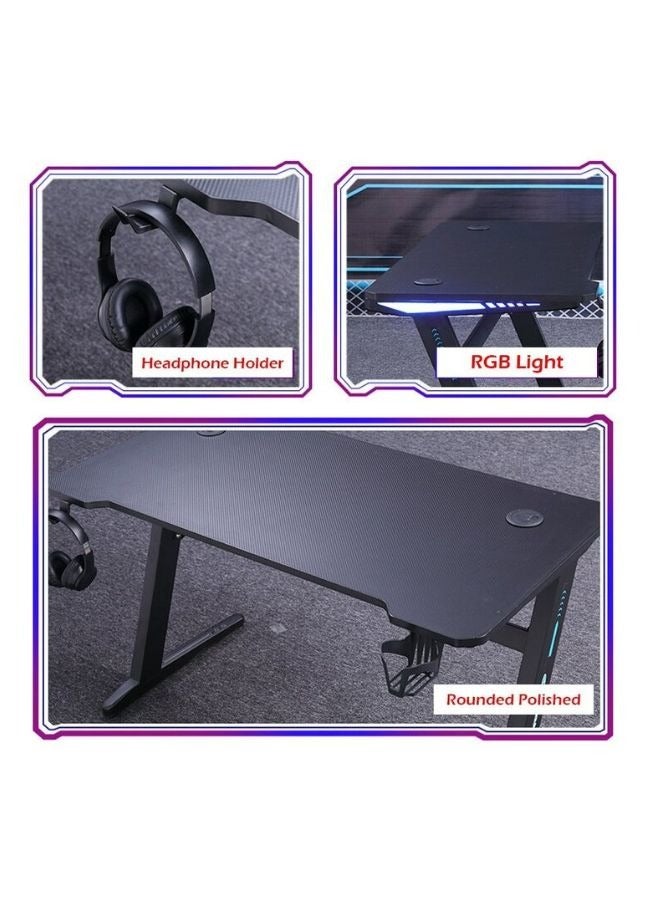 Karnak Z-Shaped  Master Gaming Desk with  RGB Lights, Carbon Fiber Surface Cup Rack and , Orthopedic Gaming Table Z Shaped Gamer Home Office Computer Desk Table with Handle Rack Cup Holder Headphone