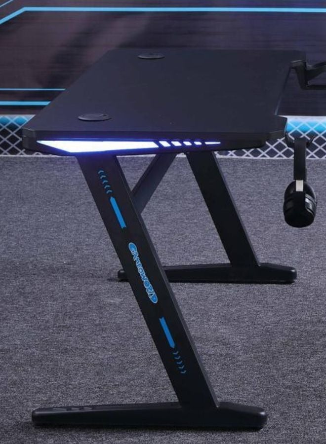 Karnak Z-Shaped  Master Gaming Desk with  RGB Lights, Carbon Fiber Surface Cup Rack and , Orthopedic Gaming Table Z Shaped Gamer Home Office Computer Desk Table with Handle Rack Cup Holder Headphone