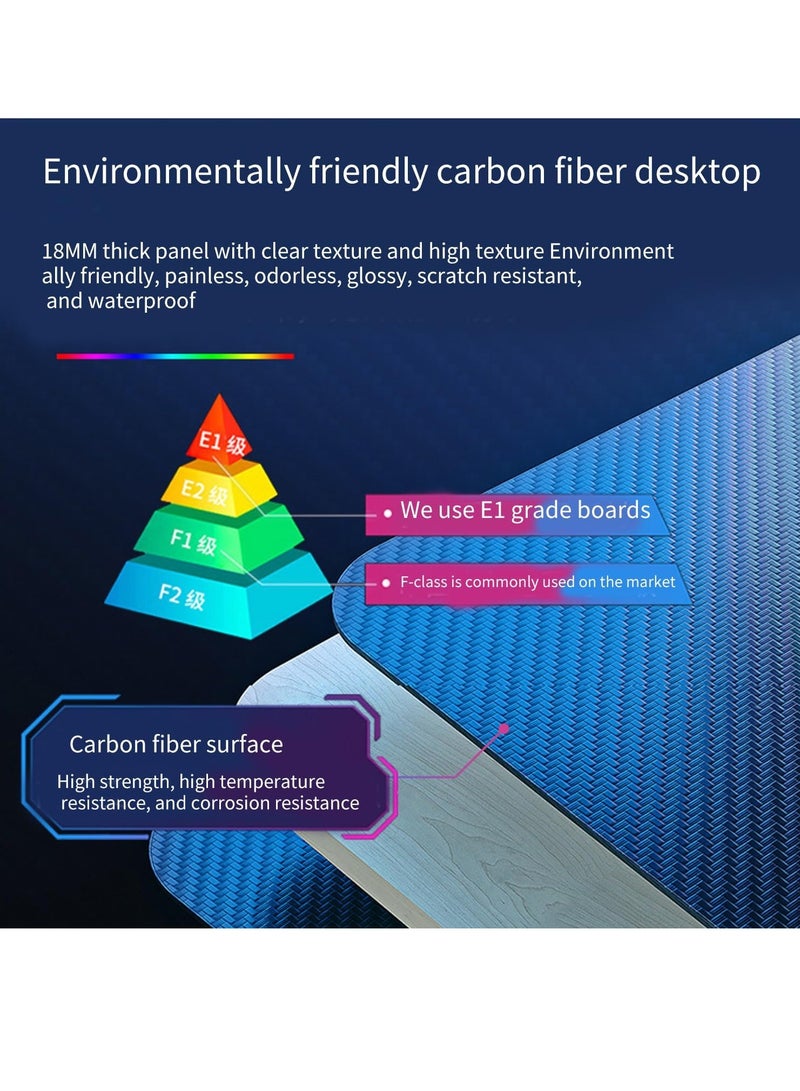 Gaming Desk with LED Lights RGB Gaming Computer Table with Carbon Fibre Surface LED Home Office Desk with Remote Control Pc Workstation with Cup Holder and Headphone Hook (Black 60 * 140cm)
