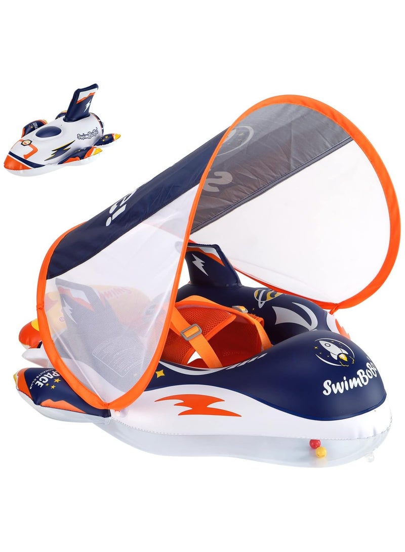 Baby Swim Float Inflatable Swimming Pool Float With Sun Protection Canopy For Age 6-36 months - Space