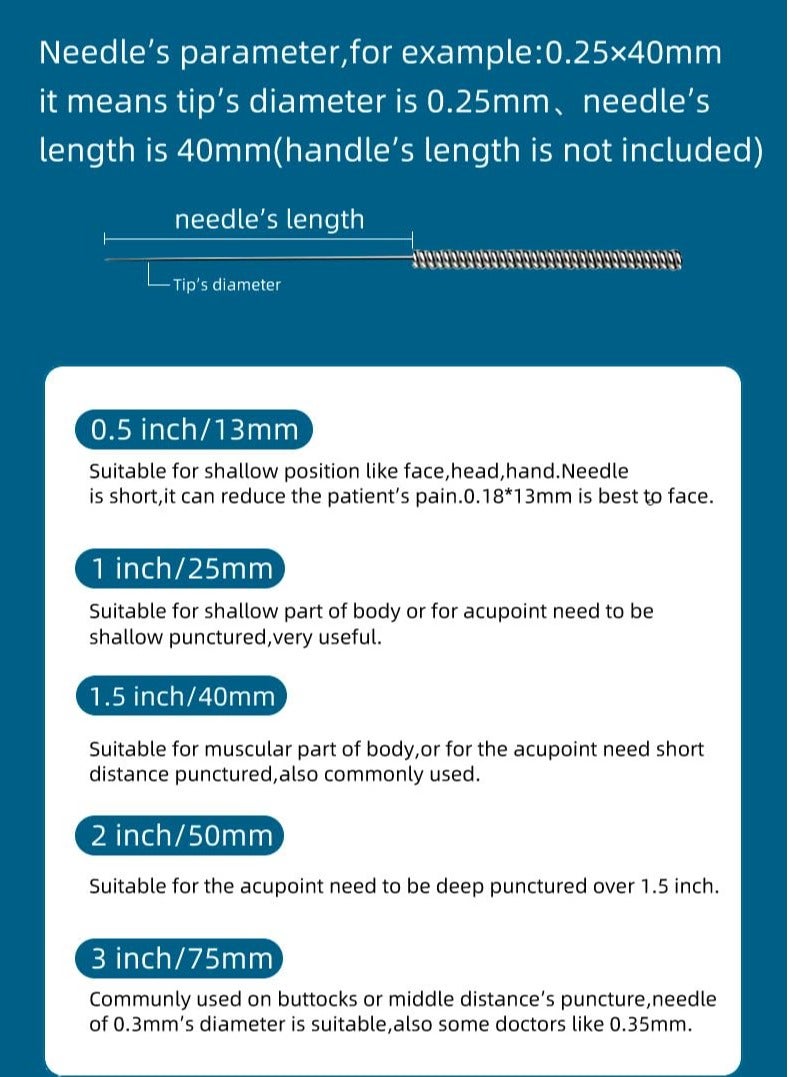 Disposable Sterile Painless Dry Acupuncture Needles 0.30x75 100 Needles a box with tube
