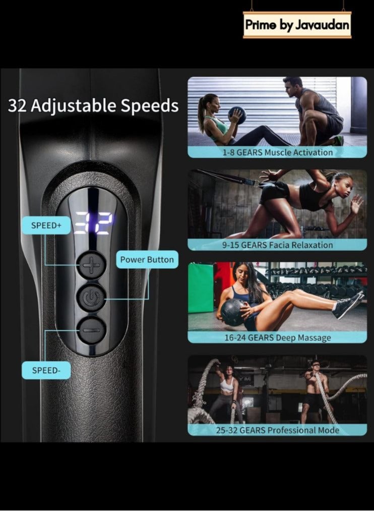 32 Speed Gun Deep Tissue Handheld with 32 Speed Levels 8 Massage Heads LCD Display Muscle Massager Quiet Powerful Percussion Fascial Gun for Pain Relief