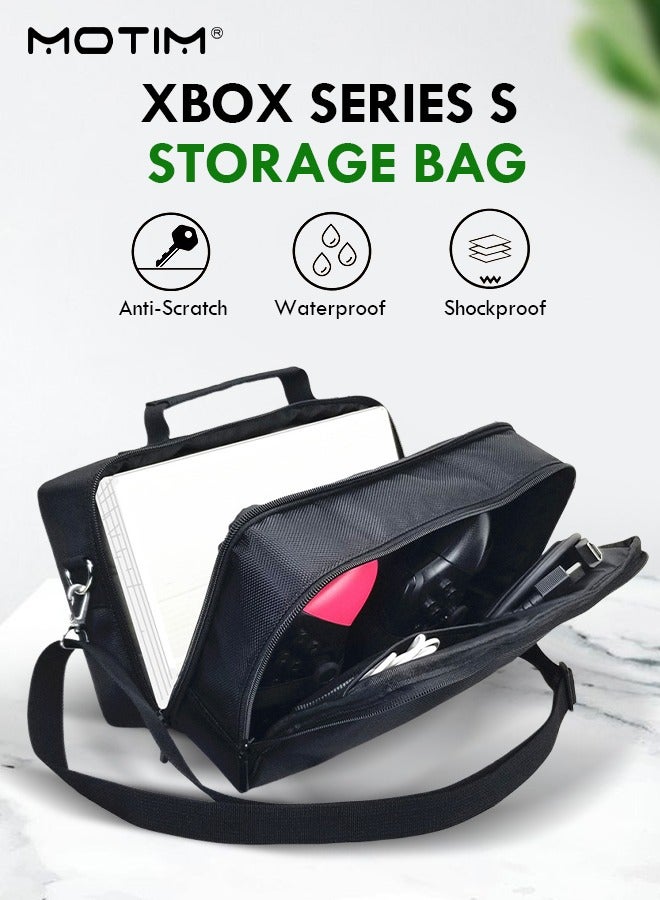 For X Box Series S Travel Bag Carry Case Storage for X-Box Series S Console Carrying Bag Protective Handbag Waterproof Shockproof Adjustable Handle Bag for Headset Gaming Accessories Black