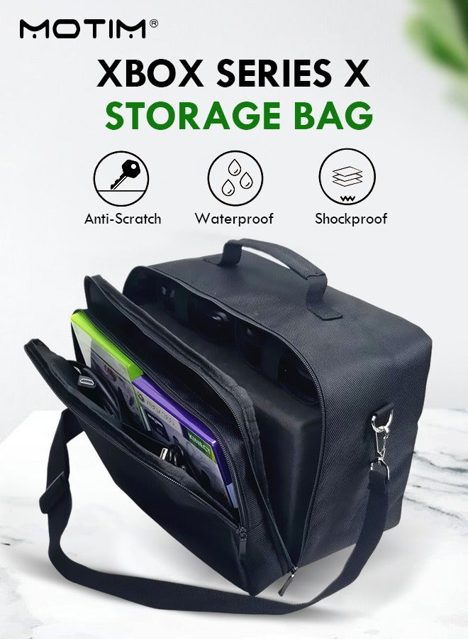 For X-Box Series X Travel Bag Carry Case Storage for X-Box Series X Console Carrying Bag Protective Handbag Waterproof Shockproof Adjustable Handle Bag for Headset Gaming Accessories Black