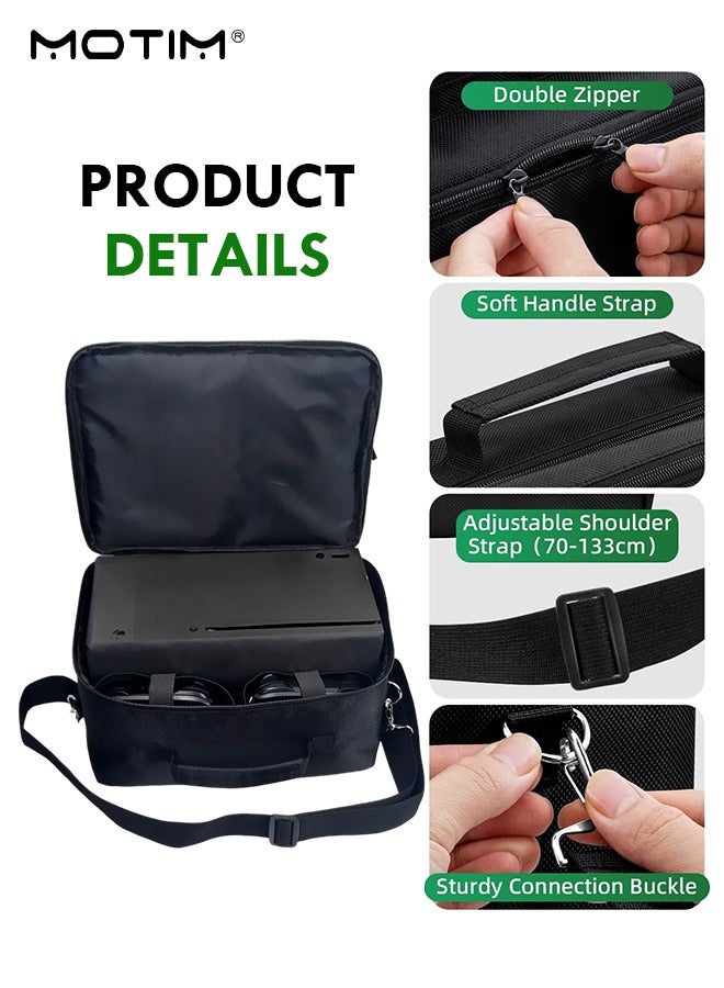 For X-Box Series X Travel Bag Carry Case Storage for X-Box Series X Console Carrying Bag Protective Handbag Waterproof Shockproof Adjustable Handle Bag for Headset Gaming Accessories Black