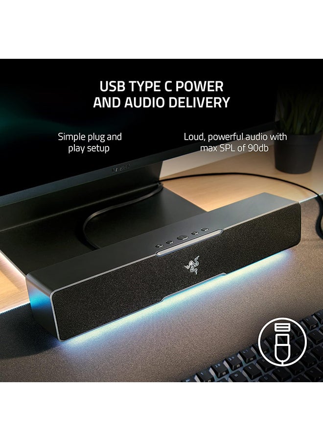 Leviathan V2 X PC Gaming Soundbar, Dynamic High Fidelity Audio, Razer Chroma RGB, BT 5.0, 85 Hz-20 kHz Frequency Response, USB Type C Power & Audio Delivery, Black | RZ05-04280100-R3M1