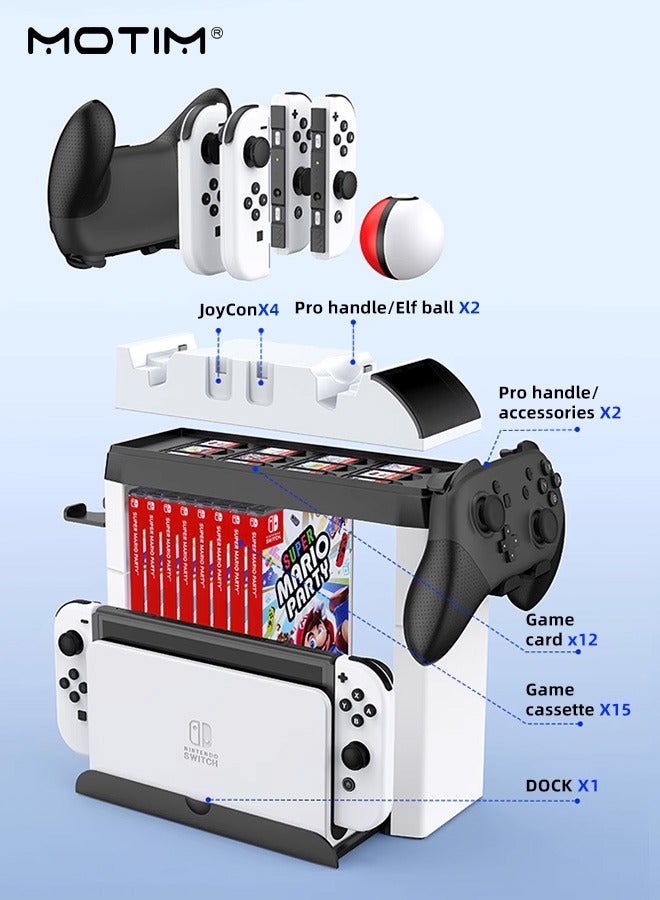 Switch Organizer with Controller Charging Dock, Controller Charger Station for Nintendo Switch & OLED Joycon, Pro Controller, Accessories Storage Tower Stand for Games, Pro Controller, TV Dock