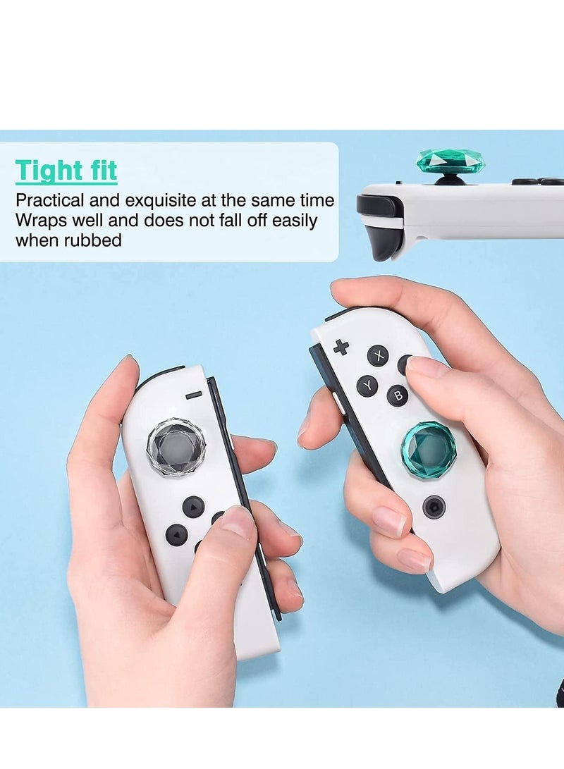 Thumb Grip Caps Compatible with Switch & Lite OLED Joy Con, 4PCS 3D Crystal Clear Console Joystick Cover - and Green