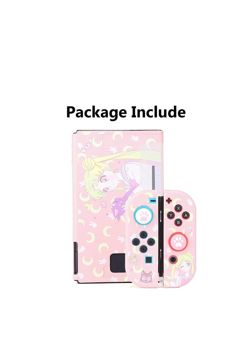 Switch Protective Cover,Cute Liquid Silicone Protective Case for Switch, Soft Slim Grip Cover Shell for Console and Joy Con, Scratch, Crack Resistant, Easy Install (Sailor Moon)