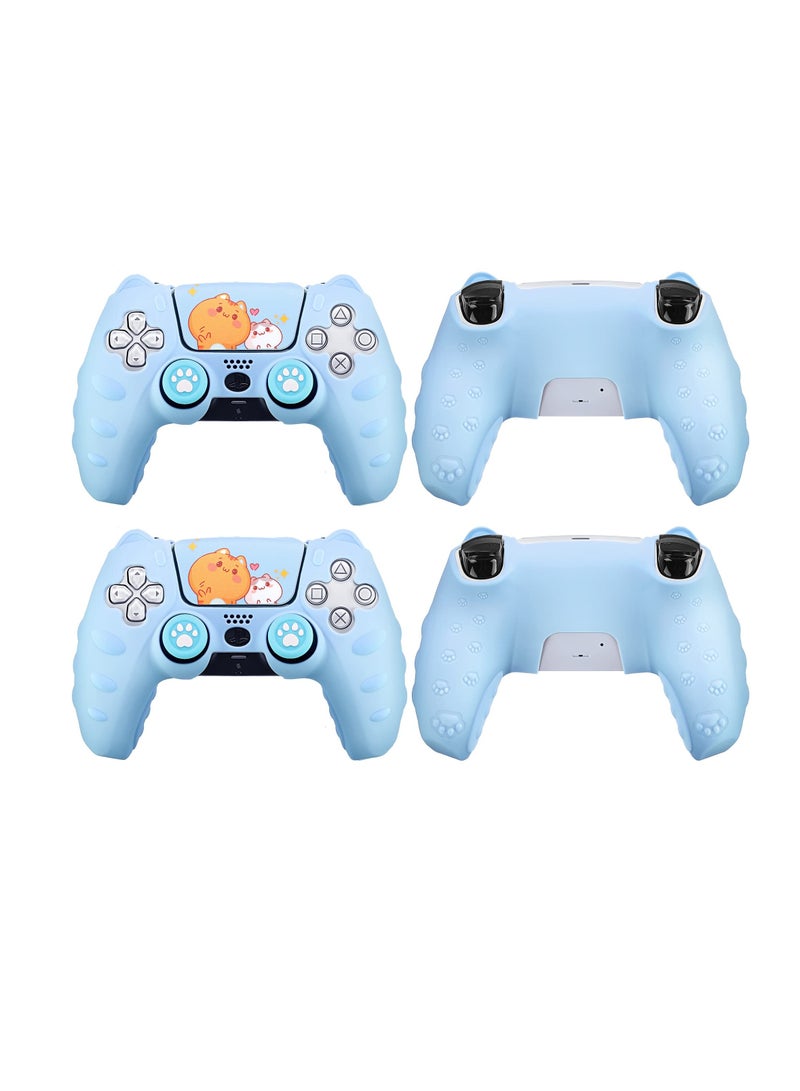 Controller Skin Compatible with PlayStation 5, Cute Cat Controller Silicone Case for PS5, Kawaii Anti Slip Silicone Controller Case with 4 Thumb Grip Caps and 2 Cat Stickers (2 Pcs)