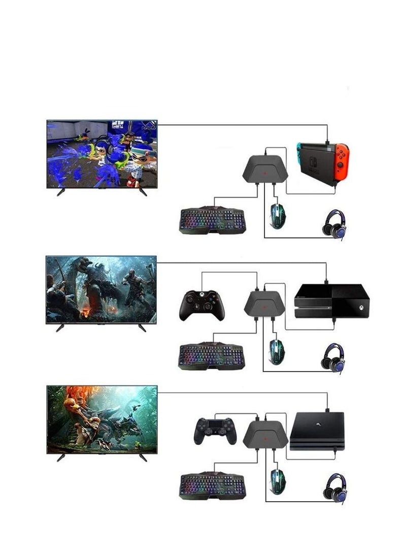 Keyboard and Mouse Adapter with 3.5mm Audio Jack Compatible with for Nintendo Switch, for Xbox One, for PS4, for PS3.