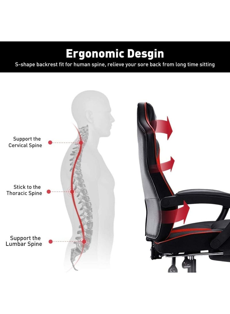 Gaming Chair Office Chair High Back Computer Chair with Footrest and Lumbar Support(Grey)