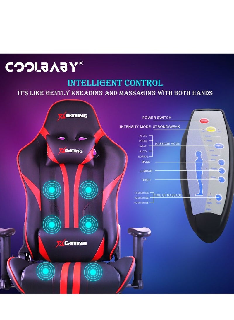 Gaming Chair Ergonomic Office Massage Chair,180° Recliner System,2D Adjustable Arm-Rest With Massage and Bluetooth Speaker and Footrest