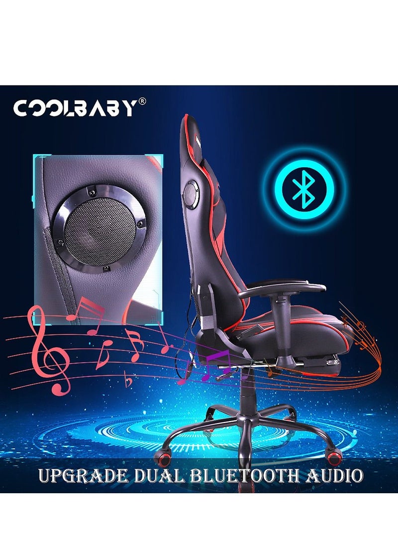 Gaming Chair Ergonomic Office Massage Chair,180° Recliner System,2D Adjustable Arm-Rest With Massage and Bluetooth Speaker and Footrest