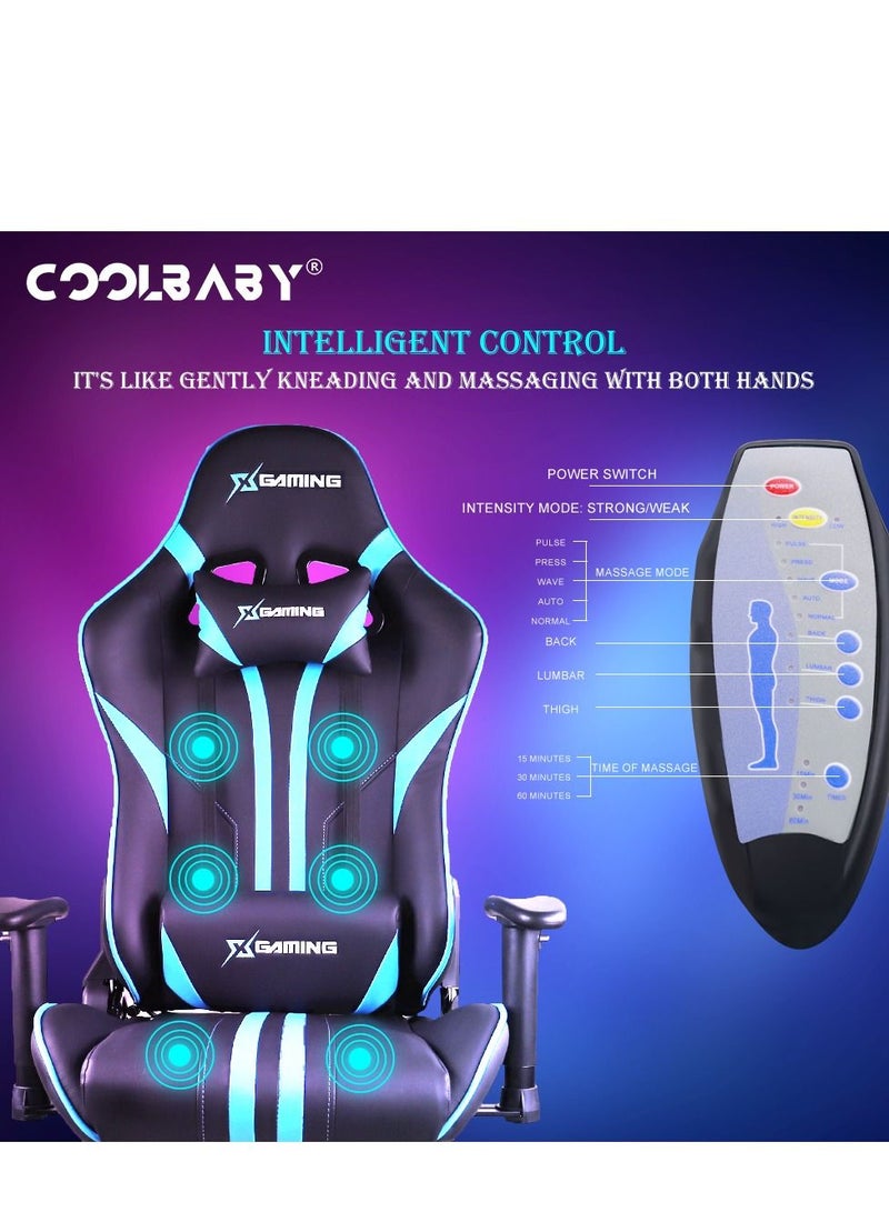 Gaming Chair Ergonomic Office Massage Chair,180° Recliner System,2D Adjustable Arm-Rest With Massage and Bluetooth Footrest  and Speaker