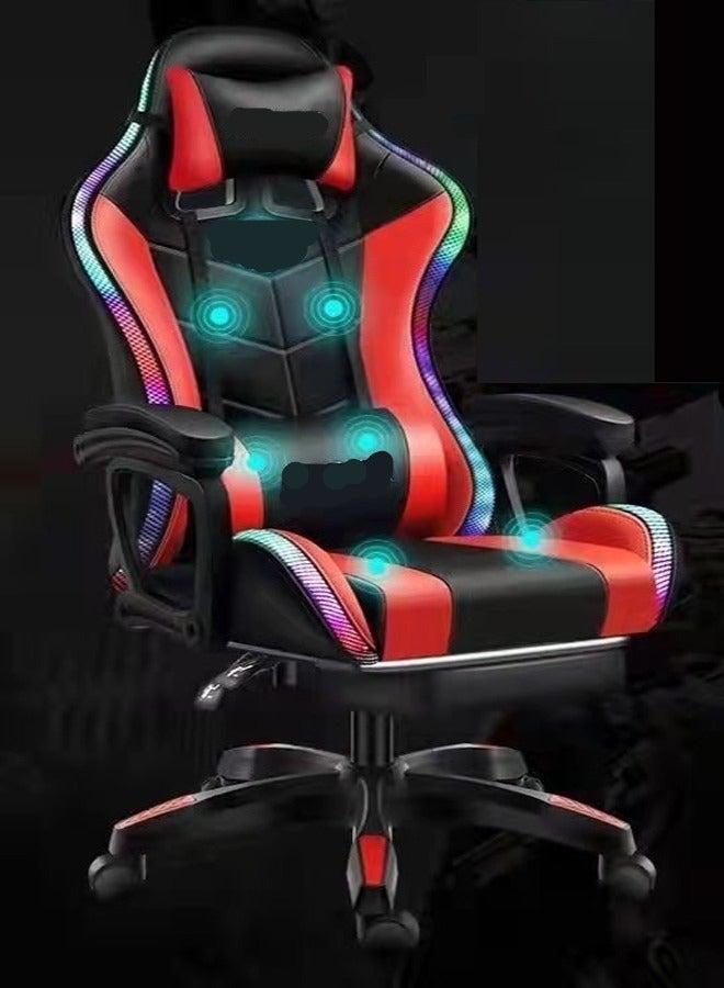 Multifunction High Quality Ergonomic Swivel Gaming Chair Office Chair with RGB Lights Speakers and Remote Adjustable Massage Recliner for Home Office 64x123 cm