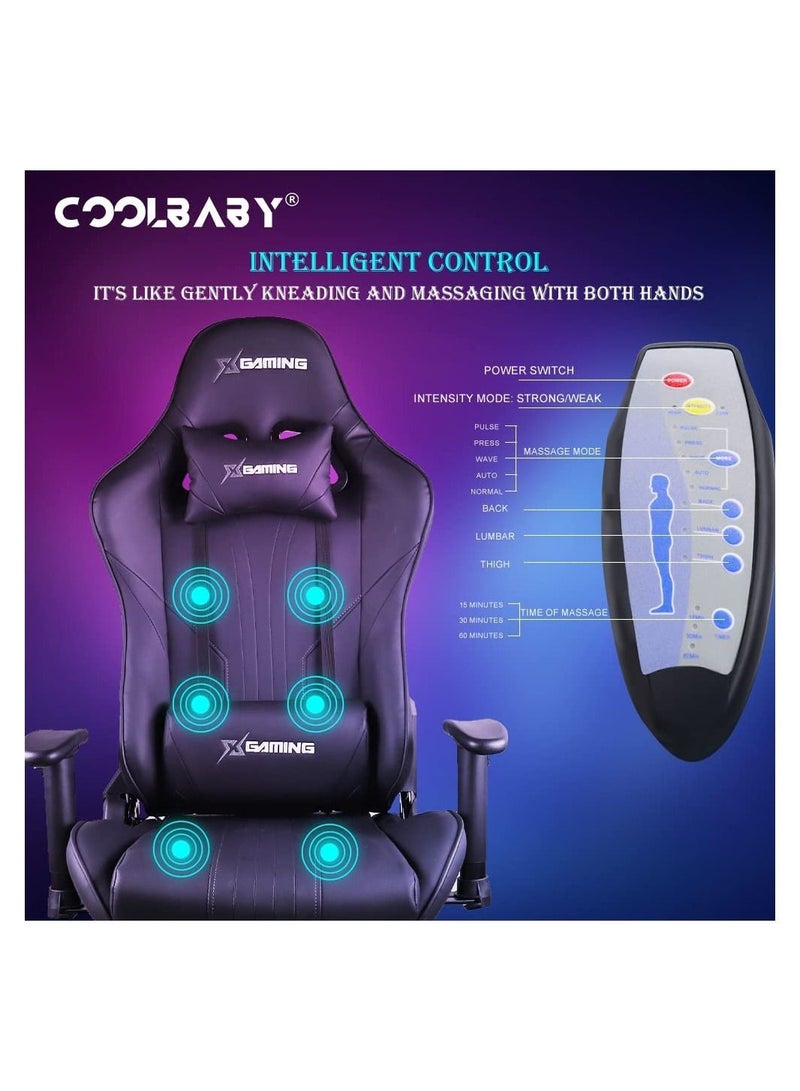 Gaming Chair Ergonomic Office Massage Chair,180° Recliner System,2D Adjustable Arm-Rest With Massage and Bluetooth Speaker and Footrest