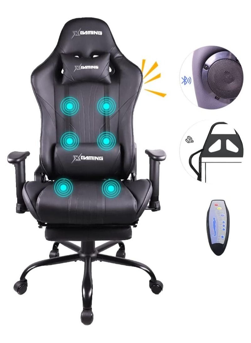 Gaming Chair Ergonomic Office Massage Chair,180° Recliner System,2D Adjustable Arm-Rest With Massage and Bluetooth Speaker and Footrest