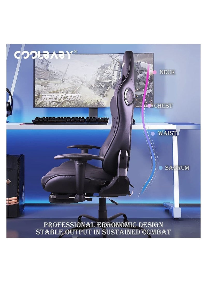 Gaming Chair Ergonomic Office Massage Chair,180° Recliner System,2D Adjustable Arm-Rest With Massage and Bluetooth Speaker and Footrest