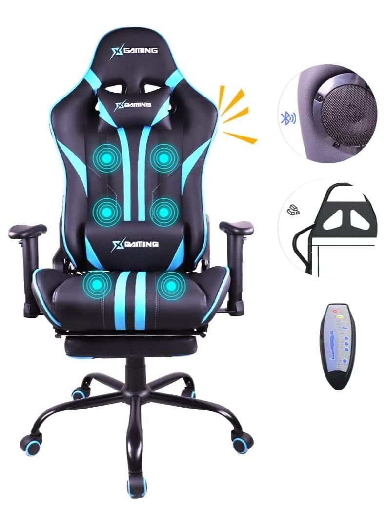 Gaming Chair Ergonomic Office Massage Chair,180° Recliner System,2D Adjustable Arm-Rest With Massage and Bluetooth Speaker and Footrest