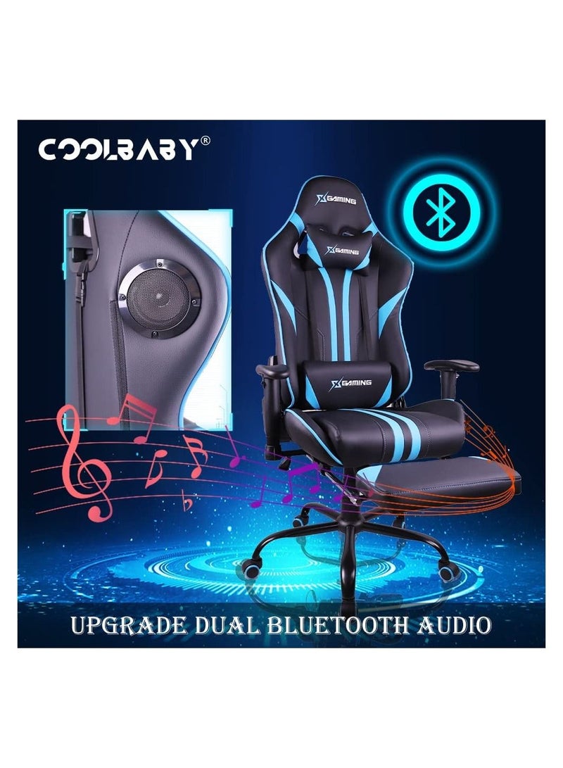 Gaming Chair Ergonomic Office Massage Chair,180° Recliner System,2D Adjustable Arm-Rest With Massage and Bluetooth Speaker and Footrest