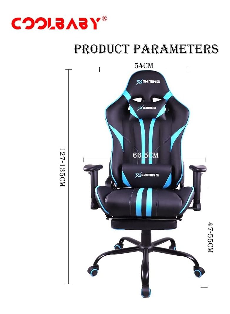 Gaming Chair Ergonomic Office Massage Chair,180° Recliner System,2D Adjustable Arm-Rest With Massage and Bluetooth Speaker and Footrest