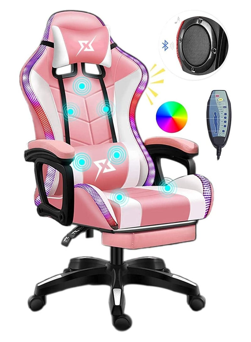 COOLBABY Gaming Chair LED Light Racing Chair,Ergonomic Office Massage Chair,Lumbar Support and Adjustable Back Bench,Bluetooth Speaker