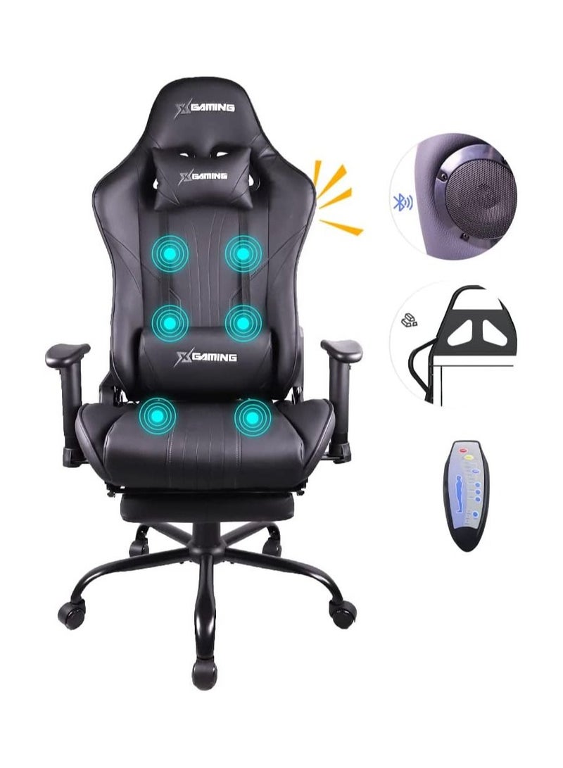 COOLBABY Gaming Chair Ergonomic Office Massage Chair 180° Recliner System 2D Adjustable Arm-Rest With Massage and Bluetooth Speaker and Footrest