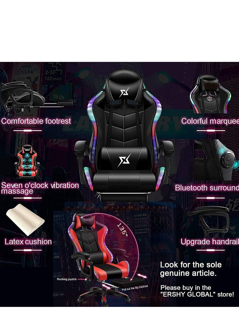 Gaming Chair LED Light Racing Chair Ergonomic Office Massage Chair