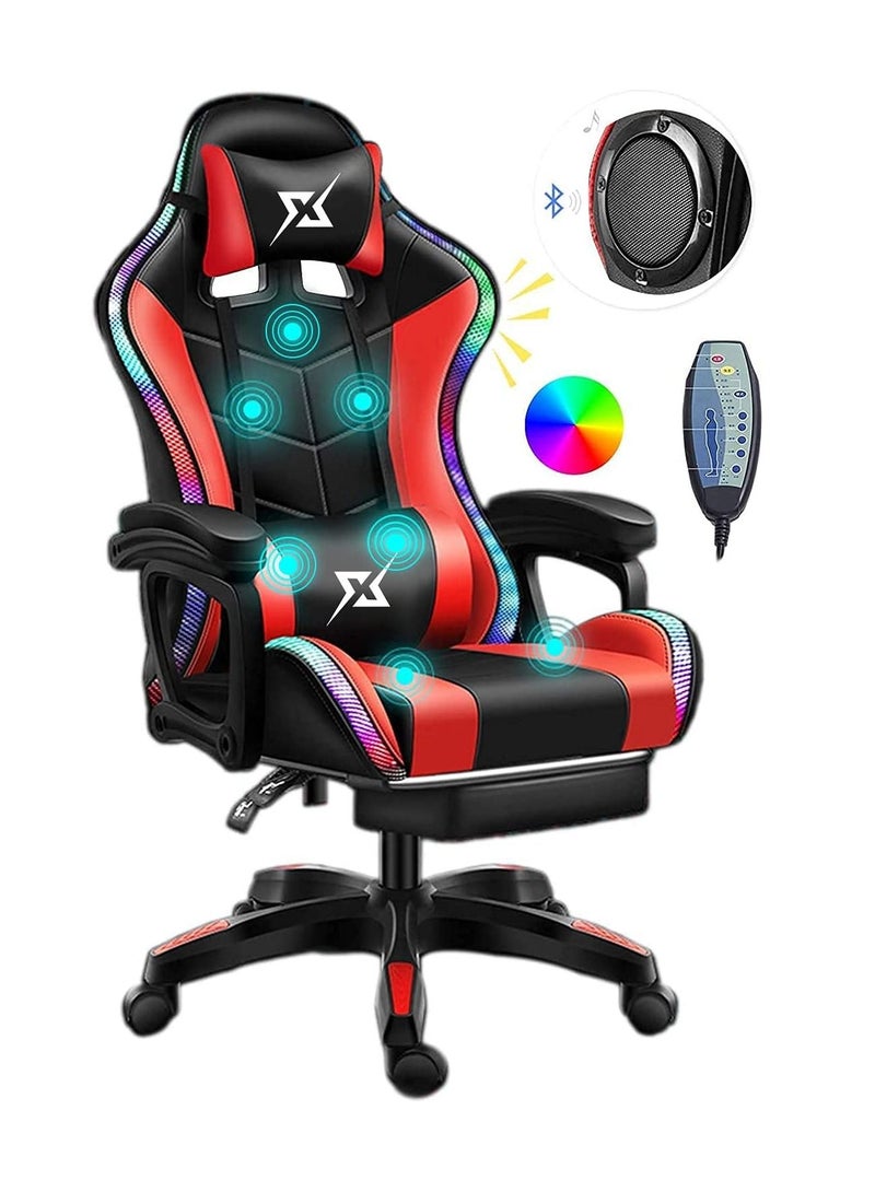 Gaming Chair LED Light Racing Ergonomic Office Lumbar Support and Adjustable Back Bench Bluetooth Speaker