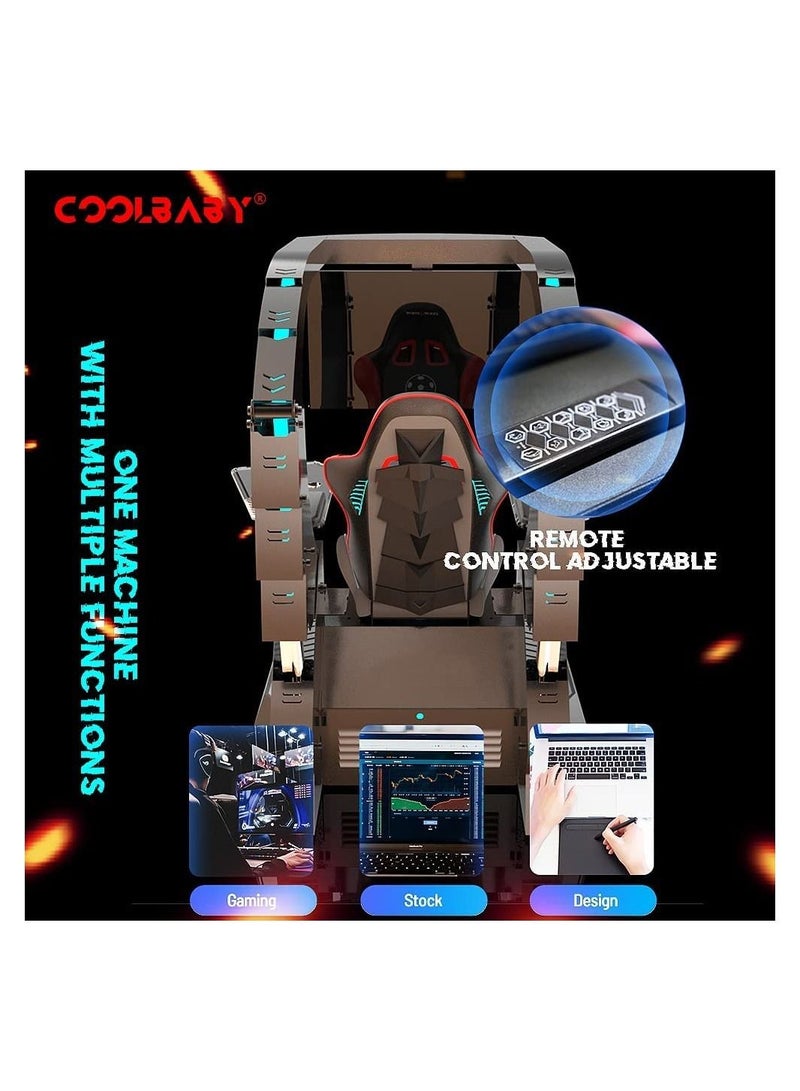 COOLBABY Zero Gravity Recline PC Gamer Chair with Heat Massage Cockpit RGB LED Swivel Racing Gaming Workstation with Foot Rest for 3 Monitors Electrical Recline Chair