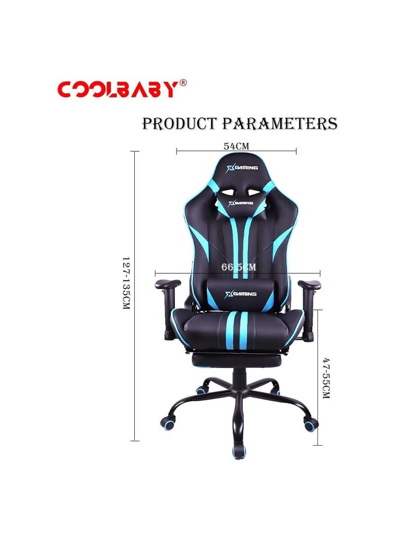 COOLBABY Gaming Chair Ergonomic Office Massage Chair 180° Recliner System 2D Adjustable Arm-Rest With Massage and Bluetooth Speaker and Footrest